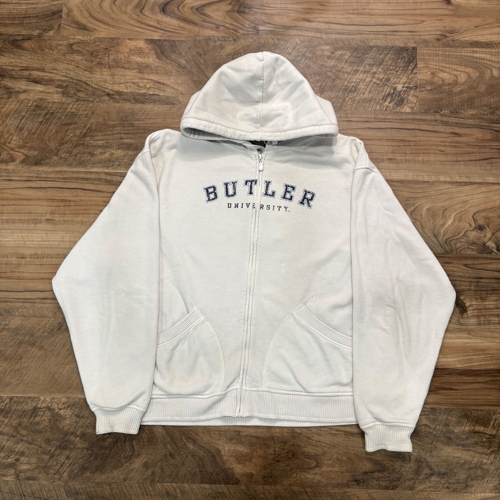 Vintage Y2K JanSport Butler University Hoodie Womens L White Zip Up Collegiate